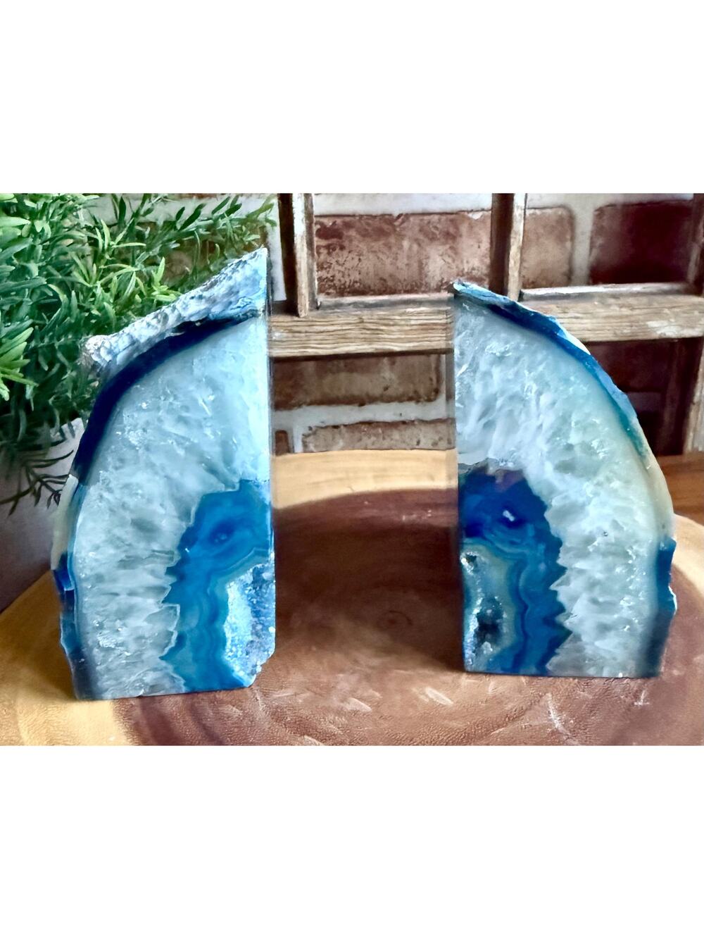 Teal Agate Geode Bookends